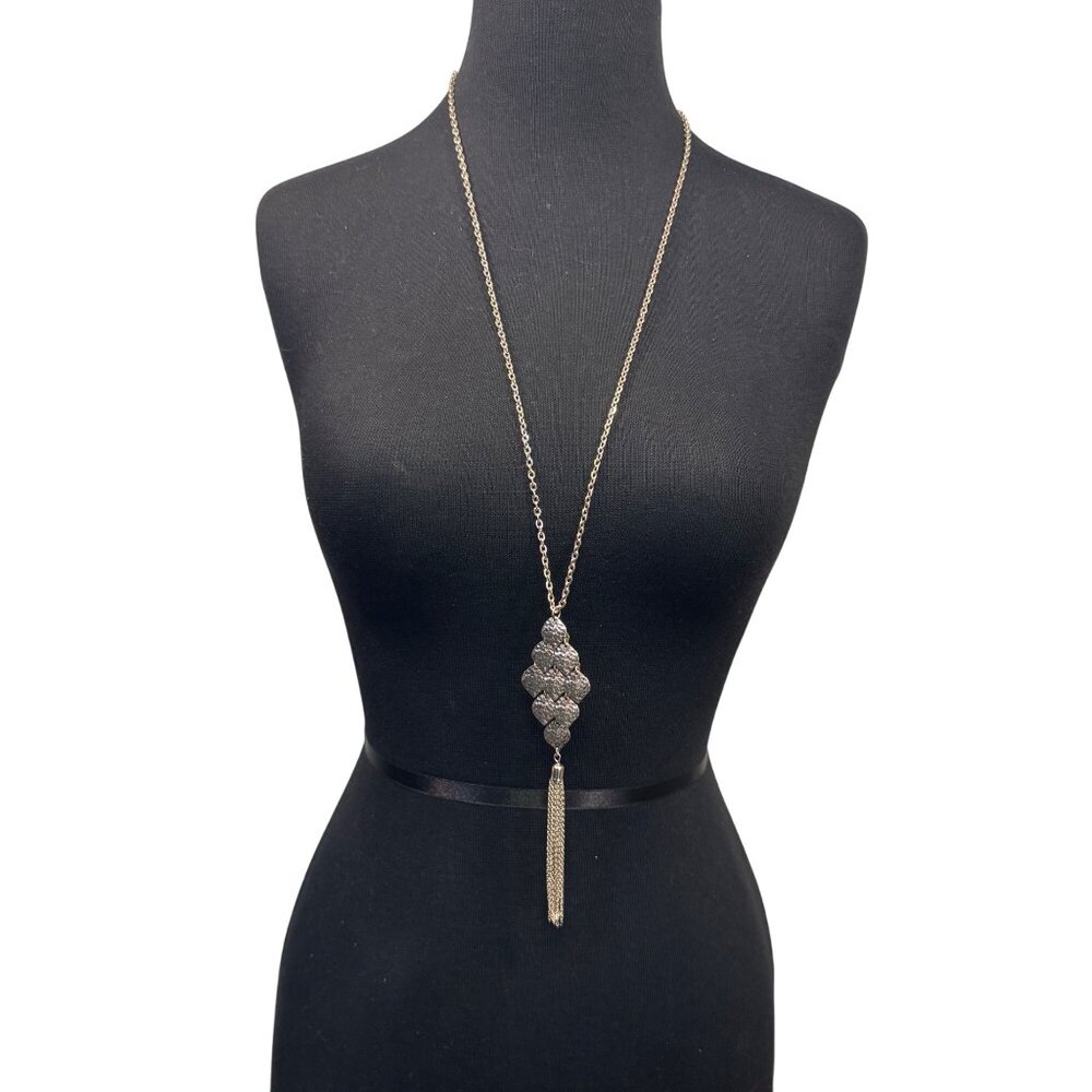 1946 Rose Gold Tone Tassel Pendant Necklace Women Long Chain Modern Jewelry - Picture 2 of 4